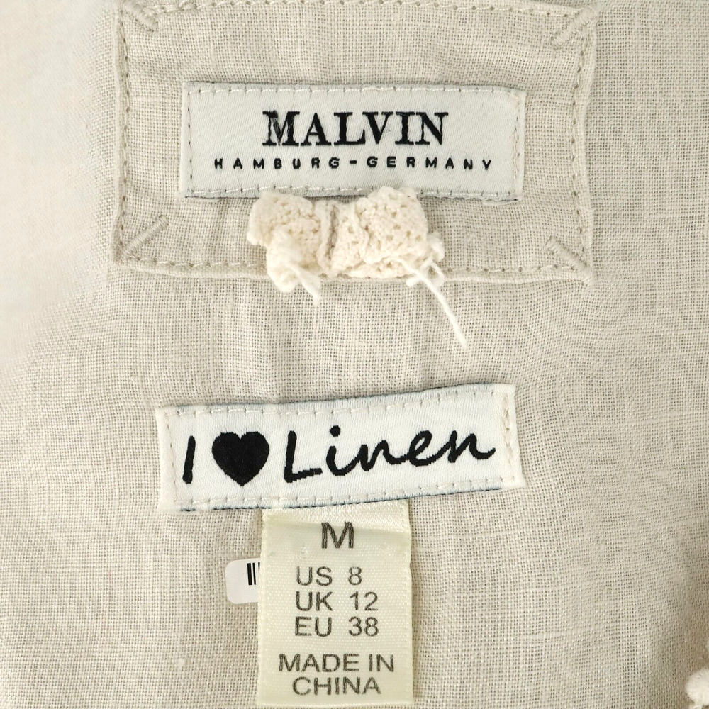 Malvin Top Womens 8 Medium Linen Beige Cotton Lace Front Blouse I Love Linen - Picture 3 of 13